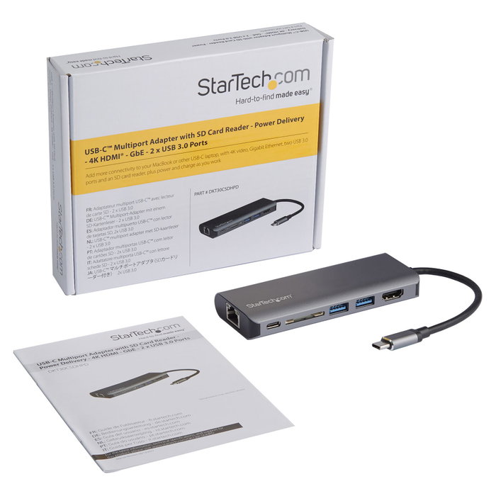 StarTech.com Docking Station USB-C con HDMI, Ethernet, Lector SD y PD 60W
