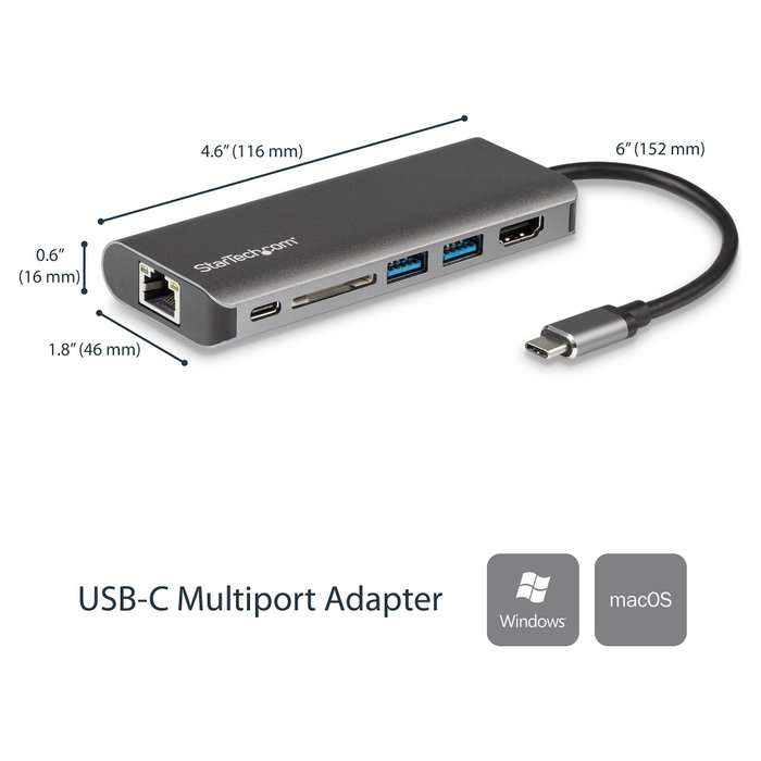 StarTech.com Docking Station USB-C con HDMI, Ethernet, Lector SD y PD 60W