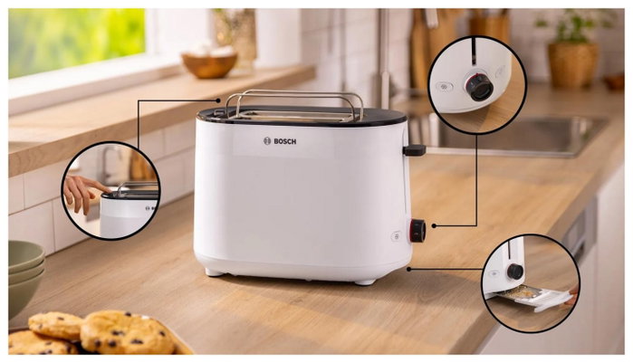 Bosch MyMoment TAT2M121 Tostadora de 2 Ranuras, 950W, Blanco