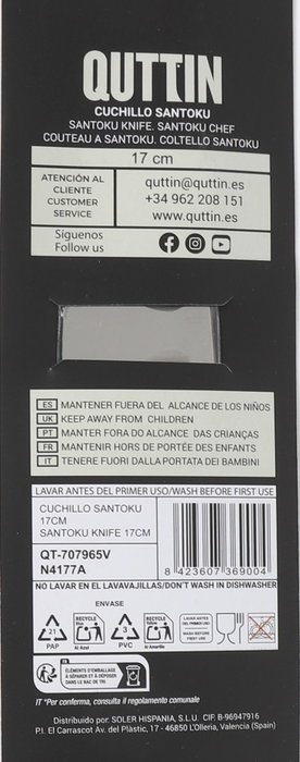 Quttin Cuchillo Santoku Cocina con Alveol 17 cm Kasual (24 Unidades)