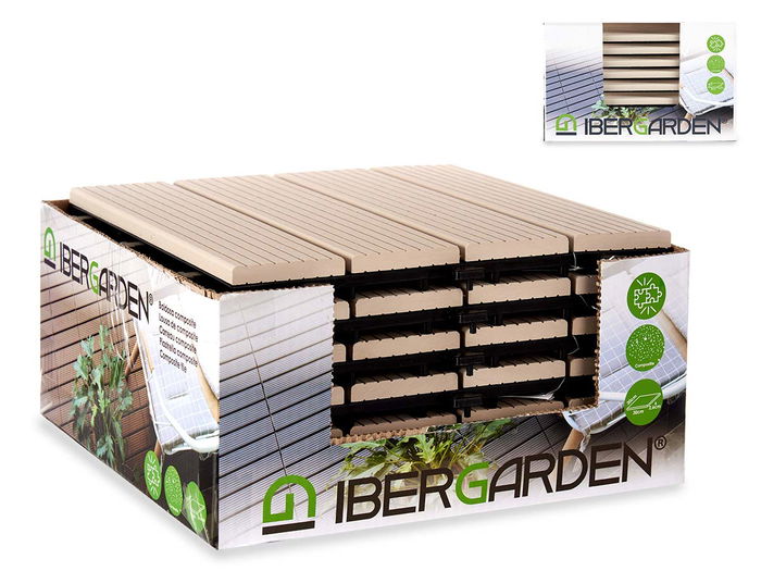 Ibergarden Baldosa Composite Beige 30x30x2.6 cm WPC (Madera PE) (Set de 6)