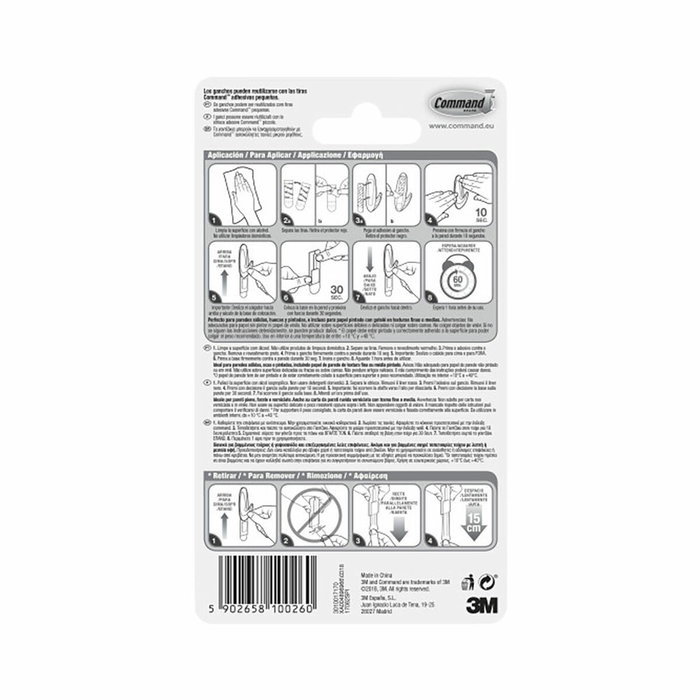 3M Command gancho de diseño pequeño, blanco, 2 uds + 4 tiras, max 450 gr 3M Command gancho de diseño pequeño, blanco, 2 uds + 4 tiras, max 450 gr