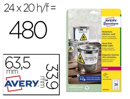 Avery Etiqueta Adhesiva Poliester Blanco Resistente 3,9 mm 63,5x33,9 mm Laser Pack 480 Unidades