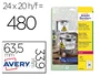 Avery Etiqueta Adhesiva Poliester Blanco Resistente 3,9 mm 63,5x33,9 mm Laser Pack 480 Unidades