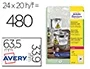 Avery Etiqueta Adhesiva Poliester Blanco Resistente 3,9 mm 63,5x33,9 mm Laser Pack 480 Unidades