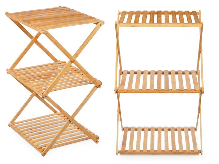Giftdecor Estanteria Bambu 3 Baldas Plegable 40x62x33.5cm Natural (Set de 4)