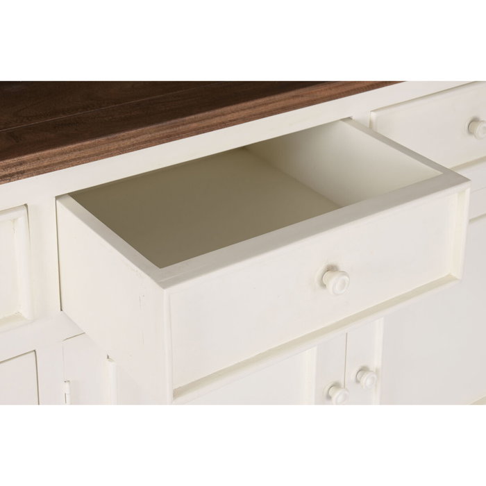 DKD Home Decor Vitrina Tradicional Crema Marron Oscuro Mango y MDF 150 x 190 x 45 cm con 6 cajones y 6 puertas