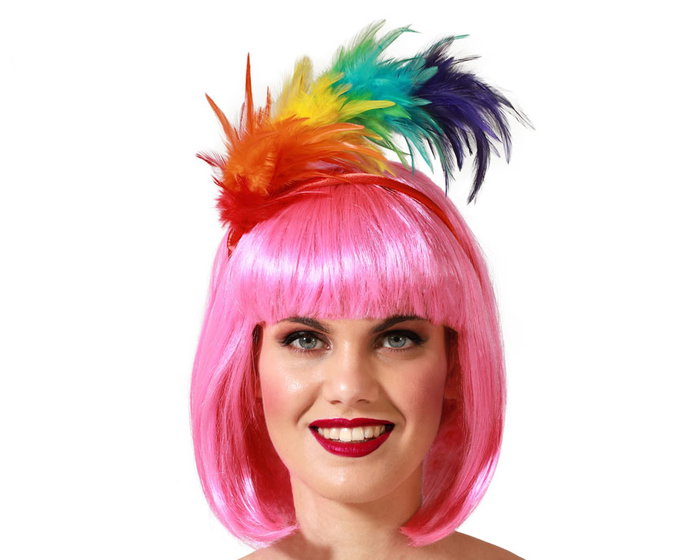 Diadema Plumas Arcoíris Tocado para Disfraces Carnaval Showgirl Drag Queen Fantasía Colorido Divertido Diadema Plumas Arcoíris Tocado para Disfraces Carnaval Showgirl Drag Queen Fantasía Colorido Divertido