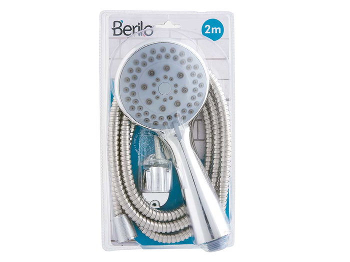 Berilo Set de 12 Teléfonos de Ducha Redondos con Difusor y Manguera de 2m, Plata