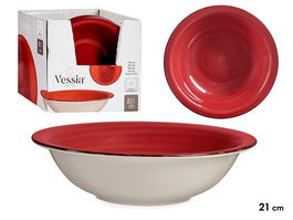 Vessia Plato Hondo de Gres Rojo con Borde, 21 cm, 21x5.5x21 cm (Set de 24)