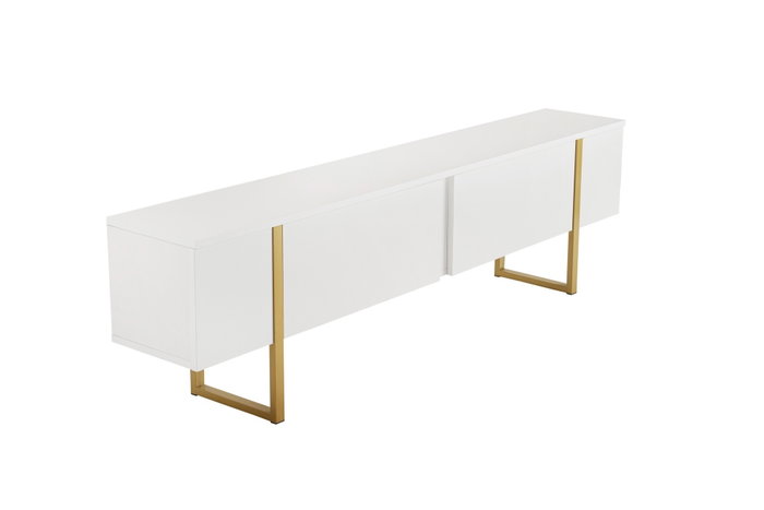 Nordure Mueble TV Serenity Blanco y Dorado Lujoso Elegante Contemporáneo con Amplio Almacenamiento 180 cm
