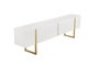 Nordure Mueble TV Serenity Blanco y Dorado Lujoso Elegante Contemporáneo con Amplio Almacenamiento 180 cm