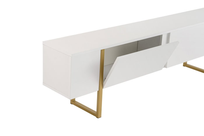 Nordure Mueble TV Serenity Blanco y Dorado Lujoso Elegante Contemporáneo con Amplio Almacenamiento 180 cm
