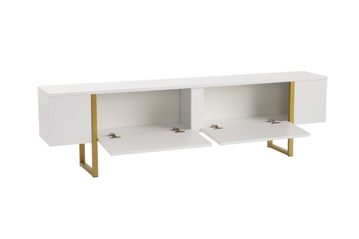 Nordure Mueble TV Serenity Blanco y Dorado Lujoso Elegante Contemporáneo con Amplio Almacenamiento 180 cm