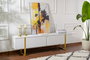 Nordure Mueble TV Serenity Blanco y Dorado Lujoso Elegante Contemporáneo con Amplio Almacenamiento 180 cm