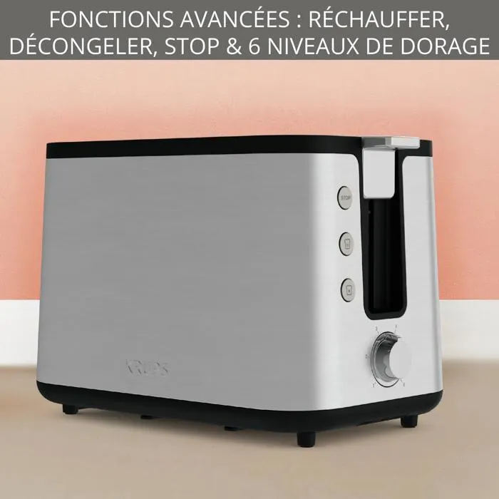 KRUPS KH442D10 Línea de control Tostadora de acero inoxidable, tostadora de 2 ranuras anchas, altura extra alta, funciones de recalentamiento y descongelación KRUPS KH442D10 Línea de control Tostadora de acero inoxidable, tostadora de 2 ranuras anchas, altura extra alta, funciones de recalentamiento y descongelación