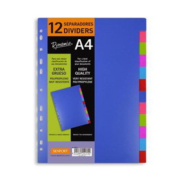 Senfort Juego de 12 Separadores A4 en PP Rígido Dynamic, Color Surtido