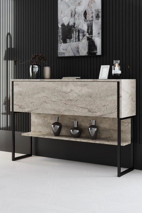 Hanah Home Tocador Travertino y Negro 120cm x 80cm x 30cm Elegante y Duradero Fabricado en Tablero de Partículas Melamina