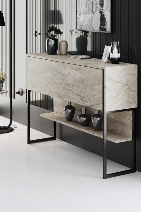 Hanah Home Tocador Travertino y Negro 120cm x 80cm x 30cm Elegante y Duradero Fabricado en Tablero de Partículas Melamina