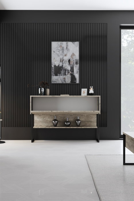 Hanah Home Tocador Travertino y Negro 120cm x 80cm x 30cm Elegante y Duradero Fabricado en Tablero de Partículas Melamina