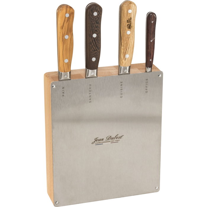 Laguiole Juego de 4 cuchillos de cocina Les Essences du Monde 1920 con mangos de madera natural