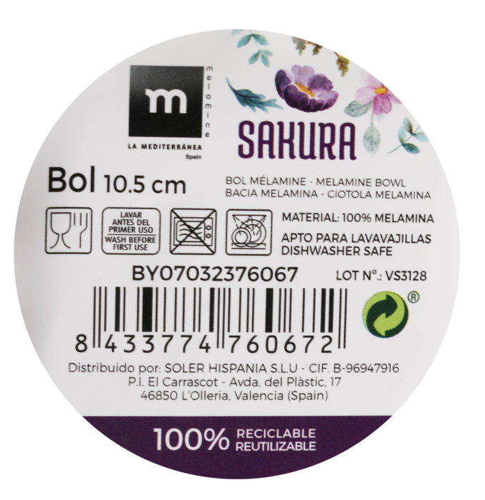 La Mediterranea Bol Melamina Sakura con Brillo, 36 Unidades