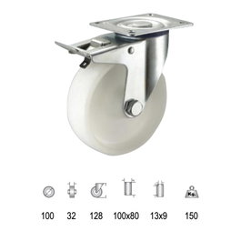 WOLFPACK LINEA PROFESIONAL Rueda Industrial Nylon Placa con freno 100mm