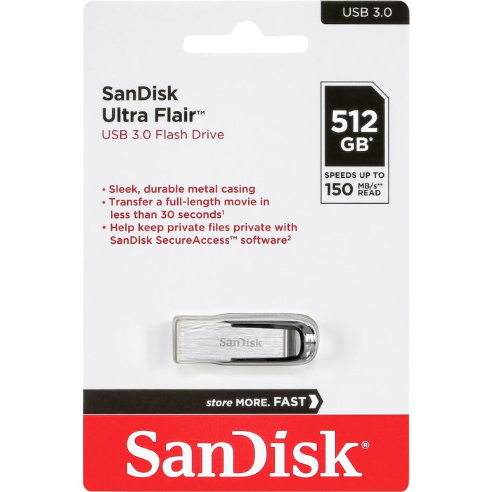 Sandisk SanDisk Ultra Flair 512 GB USB 3.2 Gen 1 Plata Sandisk SanDisk Ultra Flair 512 GB USB 3.2 Gen 1 Plata