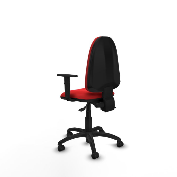 Silla de oficina Aýna con mecanismo Asincro tapizada con Similpiel color Rojo. Equipada con Base poliamida negra, Brazos 1D y Ruedas de parqué