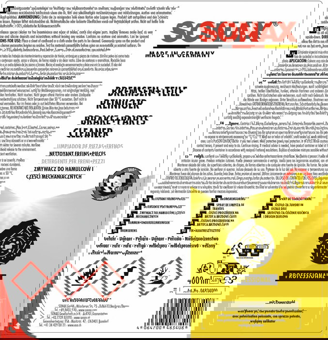 Sonax Limpiador de Frenos y Piezas SX04834000 Potente Limpieza de Embragues y Motores