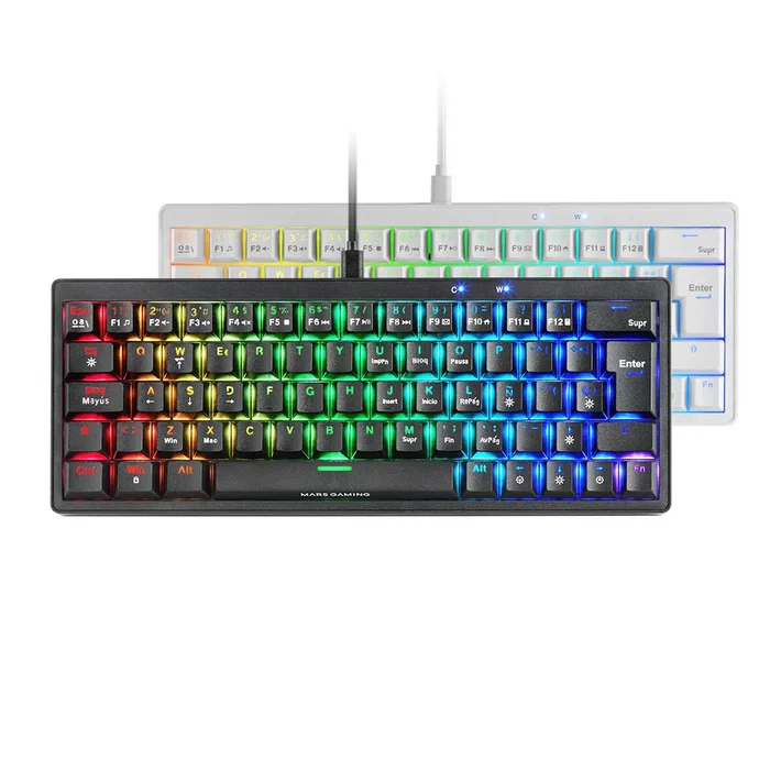 Mars Gaming MKMINIPRO Teclado Gaming Mecánico Compacto 60% SKN Blue, Hot-Swap, RGB, Silencioso QuietCore, USB-C, Blanco, Idioma ES, Compatible con PC/Mac/PS5/Xbox
