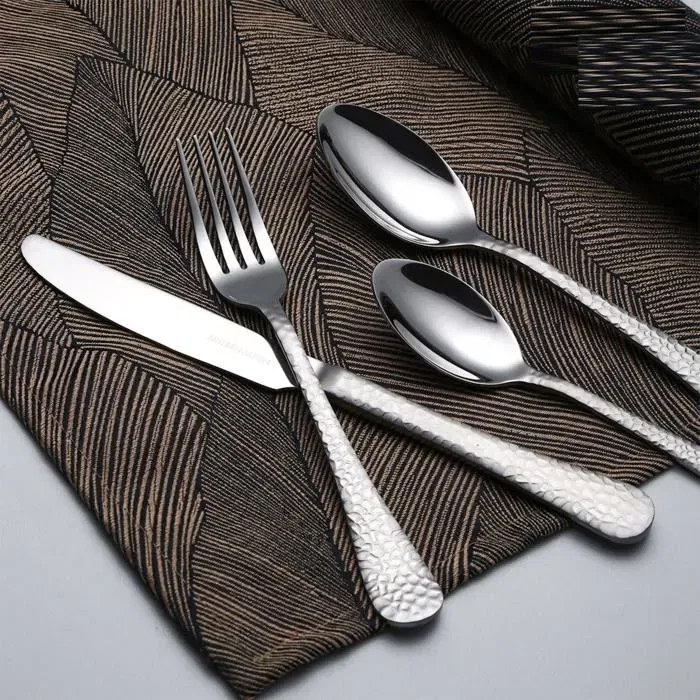 Arthur Martin AM4463 Juego de cubiertos - 24 piezas - Acero inoxidable - Acabado martillado