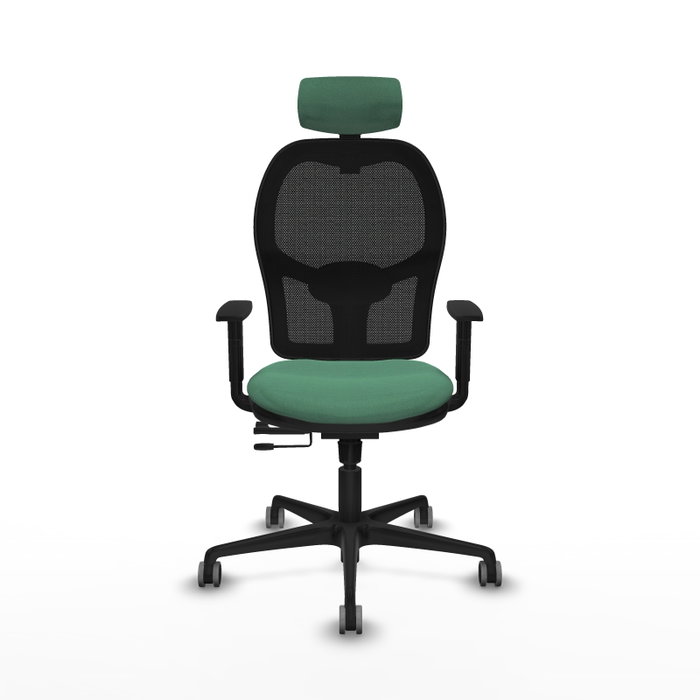 PIQUERAS Y CRESPO Silla de oficina Jorquera con mecanismo Sincro/Traslack, Tela Verde esmeralda y Malla Negra