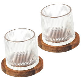 Cook Concept Juego de 2 Vasos de Whisky con Posavasos de Acacia Colección Cocktail Basculante Capacidad 160ml