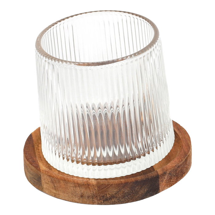 Cook Concept Juego de 2 Vasos de Whisky con Posavasos de Acacia Colección Cocktail Basculante Capacidad 160ml