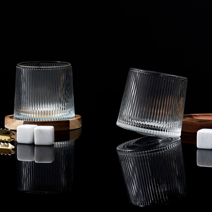 Cook Concept Juego de 2 Vasos de Whisky con Posavasos de Acacia Colección Cocktail Basculante Capacidad 160ml