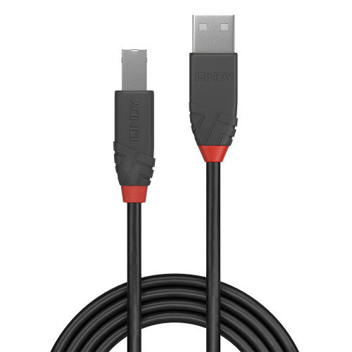 Lindy Cable USB 2.0 36677 USB A a USB B 10 m - Negro, Gris, Rojo - Chapado en Oro, 480 Mbps, PVC