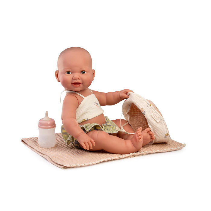Muñecas Antonio Juan Muñeca Recién Nacida Mia Pipí Playera 50165, 42 cm, Hace Pipí con Biberón, Incluye Manta y Accesorios, Juguete para Niñas +3 años