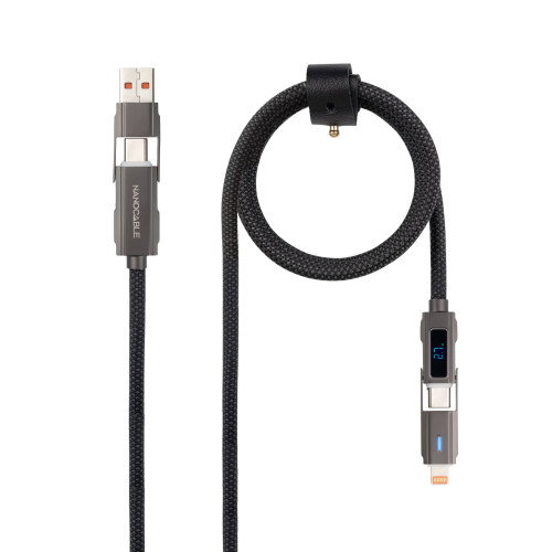 Nanocable Cable USB 2.0 con Display Digital, Cabezales Intercambiables (USB-C/USB-A a Lightning/USB-C), 27W, 1m, Negro Nanocable Cable USB 2.0 con Display Digital, Cabezales Intercambiables (USB-C/USB-A a Lightning/USB-C), 27W, 1m, Negro