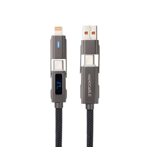Nanocable Cable USB 2.0 con Display Digital, Cabezales Intercambiables (USB-C/USB-A a Lightning/USB-C), 27W, 1m, Negro Nanocable Cable USB 2.0 con Display Digital, Cabezales Intercambiables (USB-C/USB-A a Lightning/USB-C), 27W, 1m, Negro