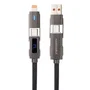 Nano Cable Cable USB-C 2.0 27W 10.01.2501 con Display Digital, Cabezales Intercambiables USB-C/USB-A a Lightning/USB-C, Mallado Algodón, 1 m, Negro