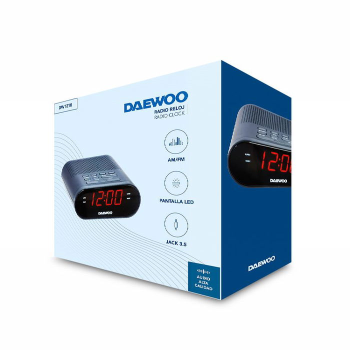 Daewoo Radio Reloj Despertador con Sintonizador AM/FM y Entrada Auxiliar de 3.5mm para Conectar Dispositivos Externos
