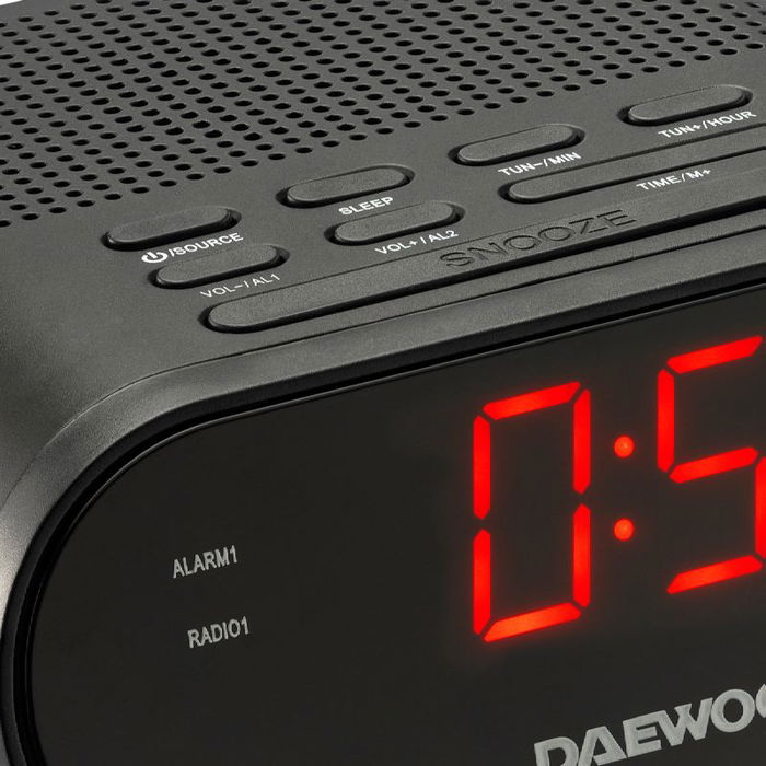 Daewoo Radio Reloj Despertador con Sintonizador AM/FM y Entrada Auxiliar de 3.5mm para Conectar Dispositivos Externos