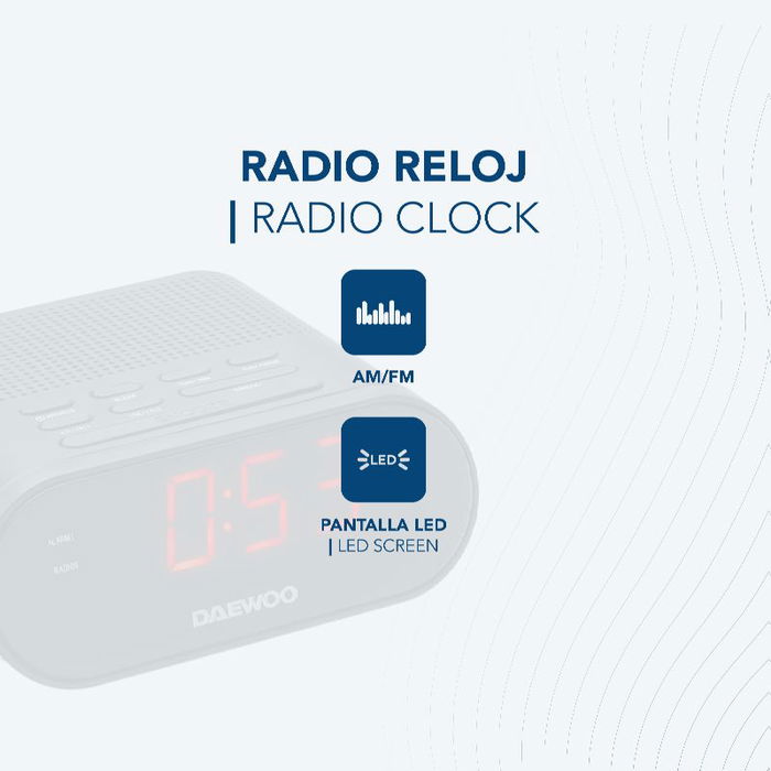 Daewoo Radio Reloj Despertador con Sintonizador AM/FM y Entrada Auxiliar de 3.5mm para Conectar Dispositivos Externos