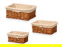 Kipit Set 3 Cestos Rectangulares de Mimbre Natural con Detalles en Tela 39x29x16.5 cm (Set de 6)