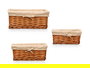 Kipit Set 3 Cestos Rectangulares de Mimbre Natural con Detalles en Tela 39x29x16.5 cm (Set de 6)
