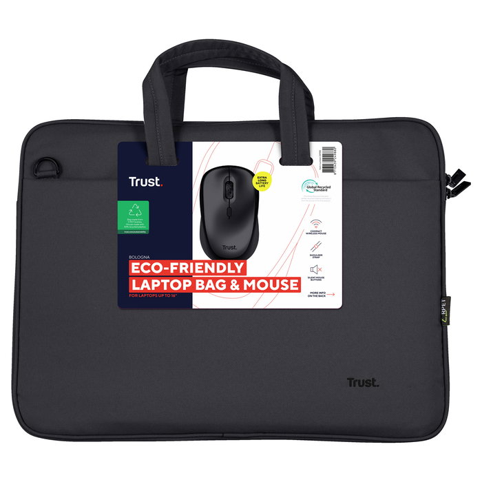 Trust Bologna Funda Maletín para Portátil 16 Pulgadas Negro - Con Material Reciclado PET