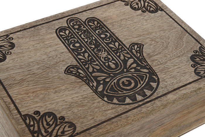 DKD Home Decor Hamsa 24 Caja Indio Mango Natural Grabado Set de 2 Piezas 18 x 8 x 25.5 cm