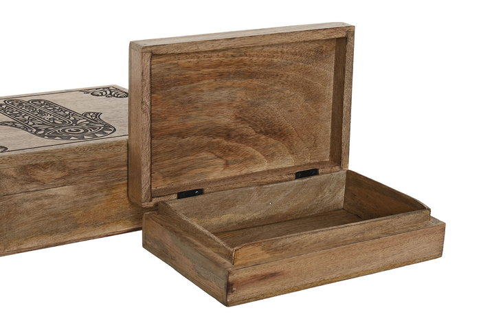 DKD Home Decor Hamsa 24 Caja Indio Mango Natural Grabado Set de 2 Piezas 18 x 8 x 25.5 cm