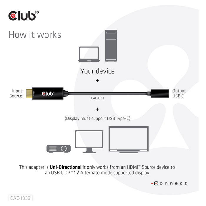 Club 3D Adaptador HDMI 2.0 a USB-C Activo 4K 60Hz (St/Bu)